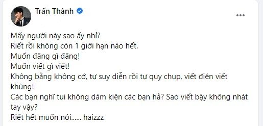 Trấn Thành bức xúc trước tin đồn bà xã Hari Won ly hôn và rút khỏi showbiz