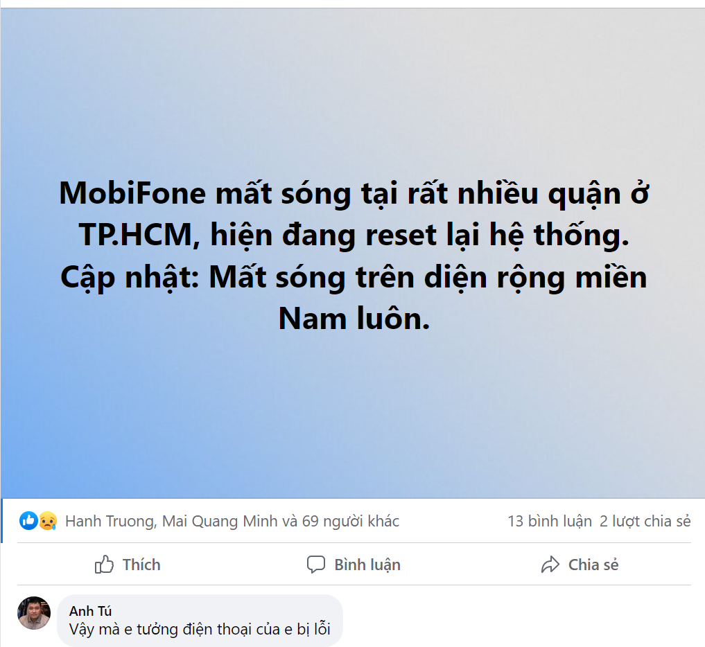 Rất nhiều người dùng mạng Mobifone bị mất sóng hàng loạt