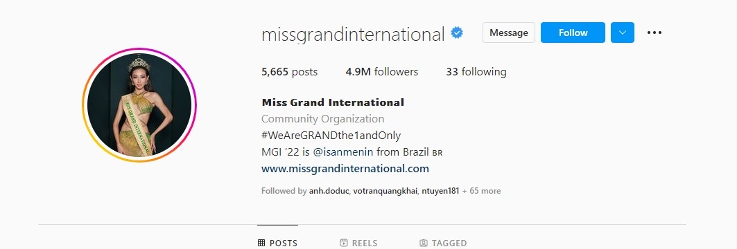 Trang mạng cuộc thi Miss Grand International 2022 mất hàng triệu lượt theo dõi