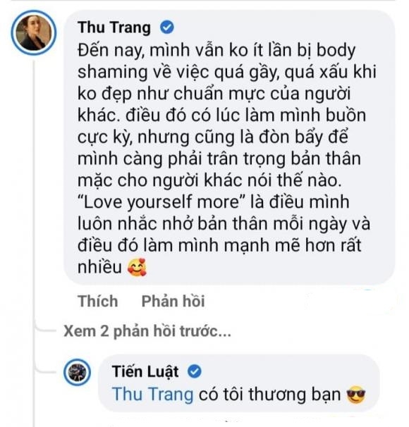 Thu Trang lên tiếng chuyện 'body shaming', Tiến Luật liền nói một câu ấm lòng