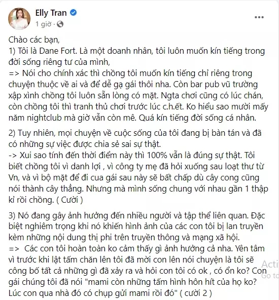 Chồng Tây khẳng định vợ chia sẻ sai sự thật, Elly Trần lên tiếng bác bỏ từng luận điểm