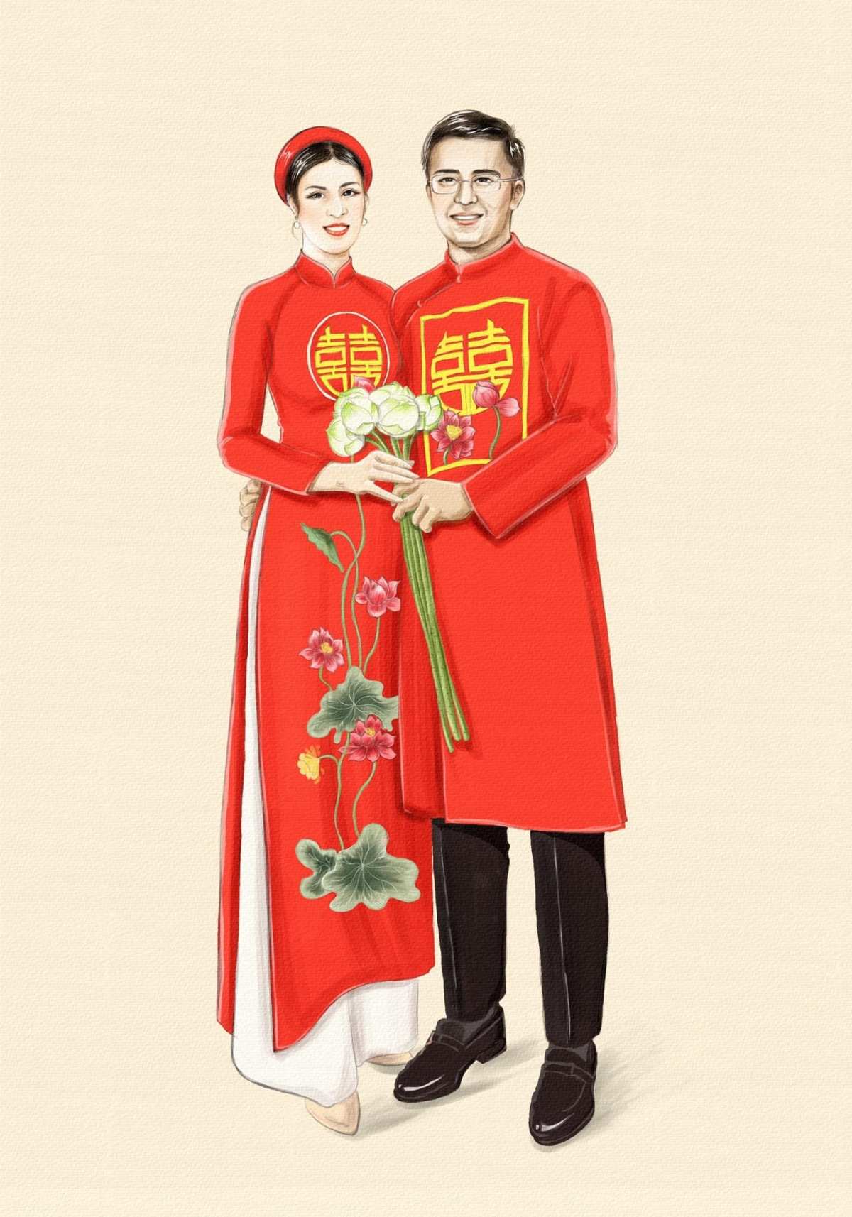 Hoa hậu Ngọc Hân đẹp tinh khôi trong tà áo dài tự thiết kế trong lễ ăn hỏi