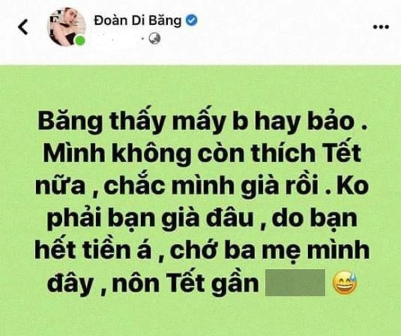 Đoàn Di Băng gây tranh cãi khi phát ngôn 'Hết tiền, nên không nôn Tết'