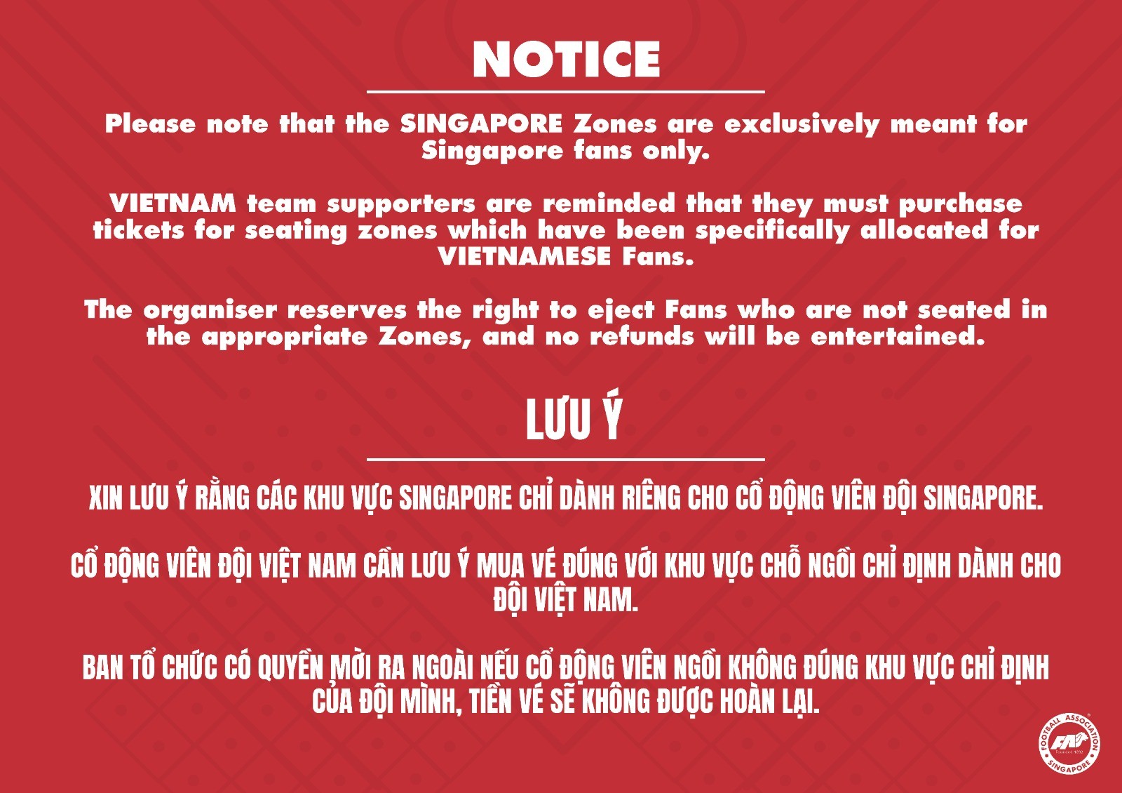 Chủ nhà Singapore viết chữ tiếng Việt để cảnh báo CĐV Việt Nam