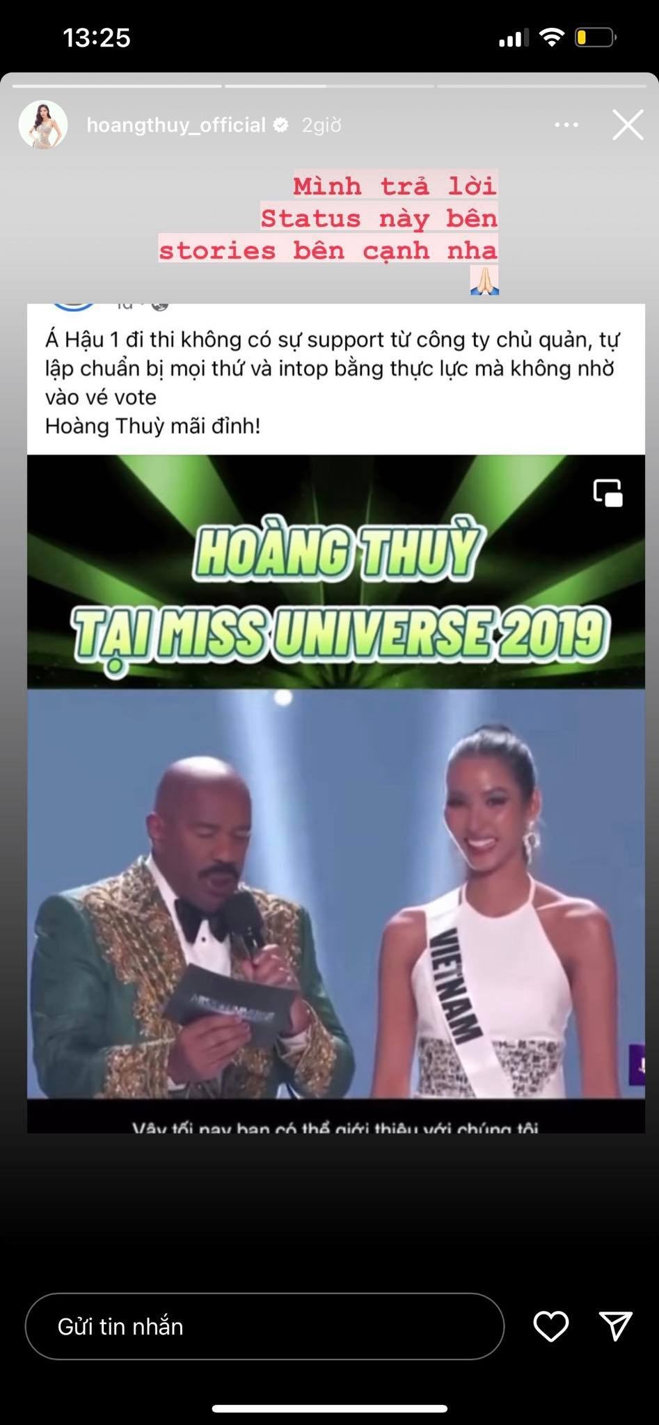 Hoàng Thùy phản hồi việc công ty chủ quản không support khi cô chinh chiến tại Miss Universe 2019