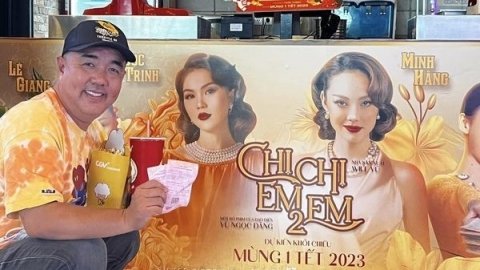 Bị Ngọc Trinh 'nhắc nhở', Quốc Thuận liền ra rạp xem phim 'Chị chị em em 2'