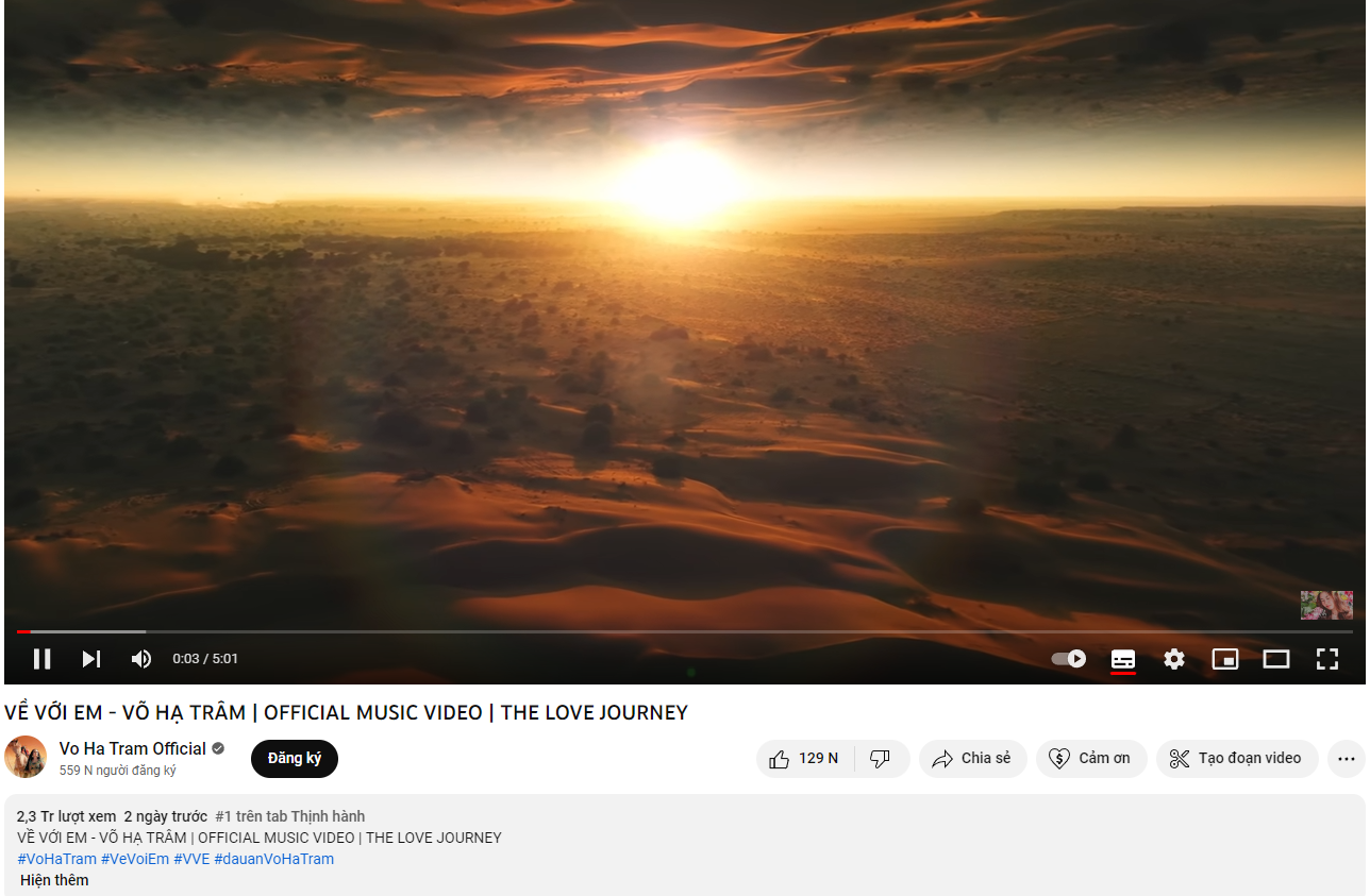 Vượt qua Jisoo, 'Về với em' của Võ Hạ Trâm đạt Top 1 Trending Youtube