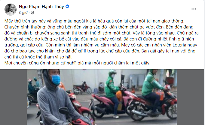 Hành động đẹp của NSƯT Hạnh Thuý, ca sĩ Du Thiên khi gặp người tai nạn giao thông